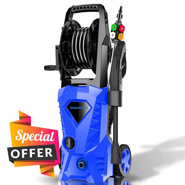 Huanherad 3500 Max PSI Electric Pressure Washer 2.6 GPM 1600W Power Washer with 20ft Hose Reel