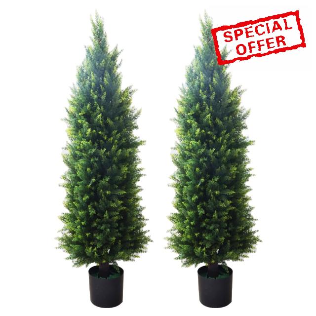 Artificial Topiary Tree - 2 Pack 37Inch Artificial Cedar Topiary Trees