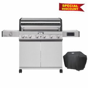 Monument Grills 6-Burner Convertible Natural Gas Smart bbq Grill Stainless Steel Denali D605 with BBQ Cover
