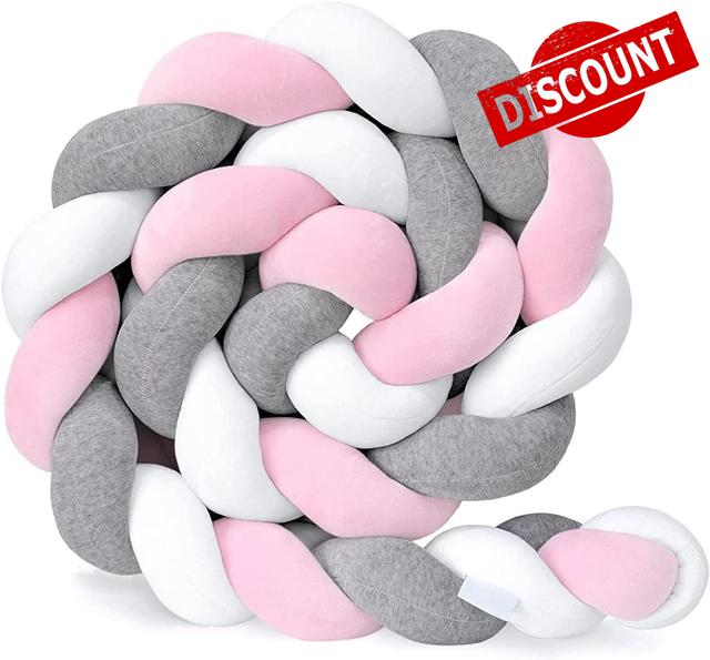 ROVIES Braided Baby Head Guard Bed Braided Pillow Knotted Cot Bumper 3 Colors Baby Cot Braided Bumper Bed Snake Baby Cot Braided Knotted Soft Comfortable