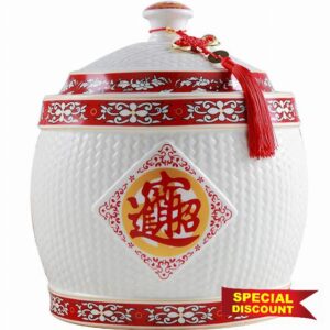 Classic Food Dispensers Ceramic Rice Bucket with Tassel Design