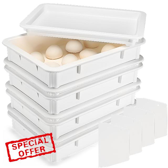Tioncy 4 Pcs Dough Tray Kit Pizza Dough Proofing Box Plastic Stackable Trays with Covers Pizza Storage Container Collapsible for Storage Safekeeping
