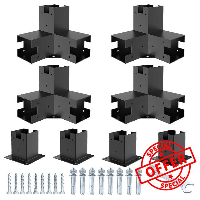 Woodworks Pergola pergola Brackets 12 Gauge Heavy Duty Steel Modular Modern Outdoor Pergola Hardware Kit DIY Elevated Wood Stand kit Includes 4 Bracket Shoulders 4 Boots for 4x4 (Actual: 3.5x3.5 Inch)