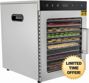 Food Dehydrator Machine (10 Stainless Steel Trays) Digital Adjustable Timer | Temperature Control | Keep Warm Function | Dryer for Jerky