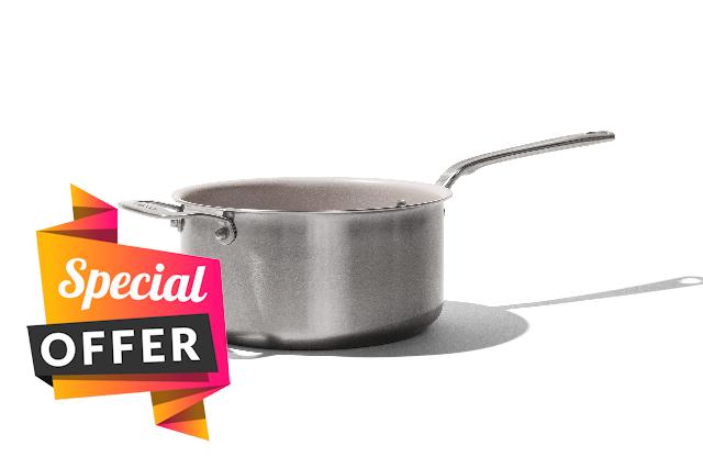 Made In Cookware - 4 Quart Non Stick Sauce Pan With Lid - Champagne - 5 Ply Stainless Clad Nonstick Saucepan - Professional Cookware - Made in USA - Induction Compatible