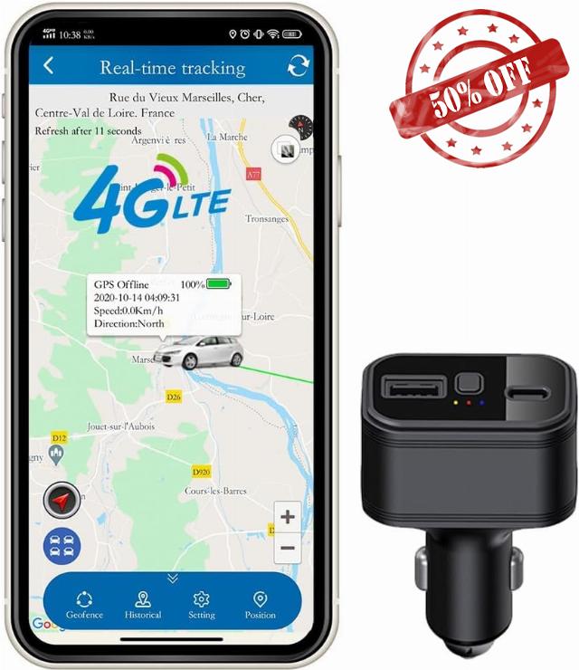 GPS Tracker for Car 4G Car Charger Real-Time Tracking Device Installation-Free Wireless Anti-theft SOS Alarm GPS Tracker Devices USB Car Charger Tracker No Subscription 4G TK818
