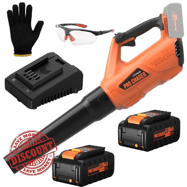 Battery Powered Cordless Blower - 380 CFM with 2 X 4.0Ah 20V Batteries & Fast Charger