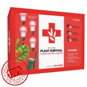 Miracle LED Plant Survival Indoor Grow Light Kit - 4 Multi-Plant Red Spectrum 150W Replacement Grow Light Bulbs & 1 4-Socket Corded Fixture with SproutMatic Timer (4-Pack)