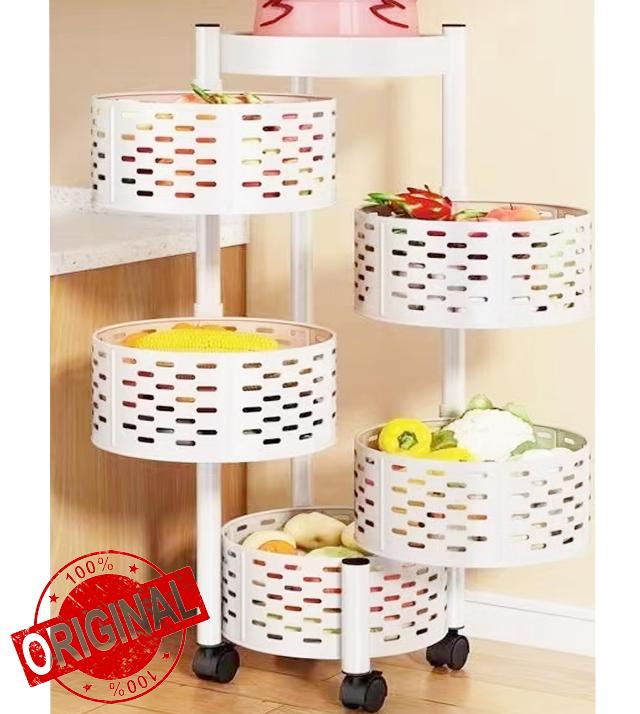 Rotating Storage Rack for Kitchen Potato Storage Rotating Shelf Fruit Rack Vegetable Rack Rotating Fruit Basket Rotating Storage Shelf (W Round 5 Tier)