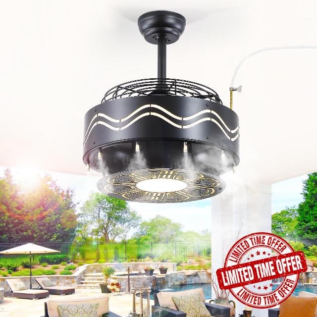 Mpayel Misting Fan - Outdoor Ceiling Fan with Mister - Caged Misting Fan for Outside Covered Patios