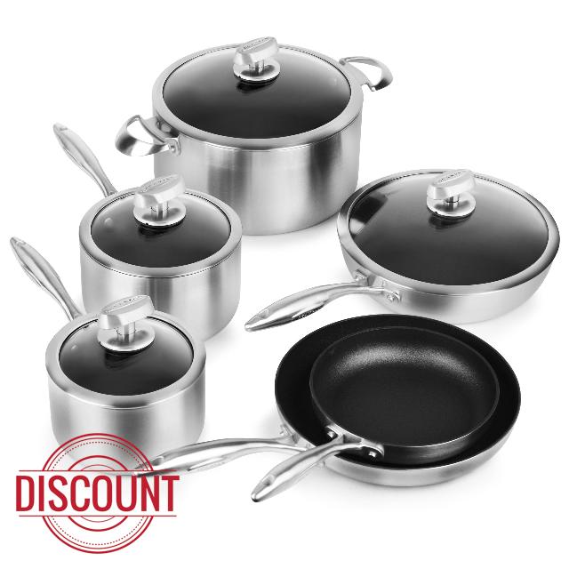 Scanpan CX+ 10 Piece Cookware Set with Stratanium Plus Nonstick - 5-ply Stainless Steel