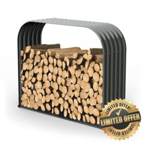 A ANLEOLIFE Galvanized Steel Firewood Storage Shed Outdoor Corrugated Metal Log Rack