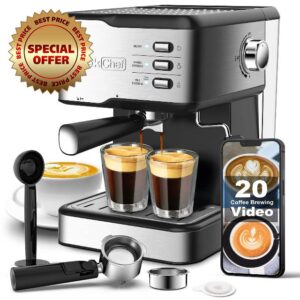Geek Chef 20 Bar Espresso Coffee Machine Cappuccino latte ESE pob Maker with filter&Milk Frother Steam Wand