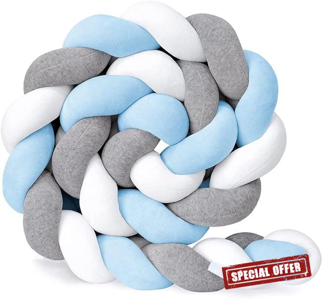 ROVIES 3 Shares Braided Cot Bumper Cushion Soft Knot Pillow Cot