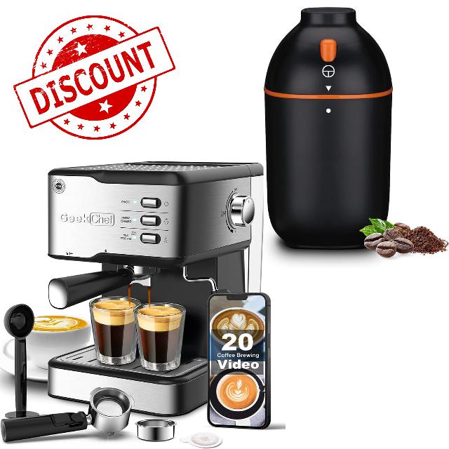 Geek Chef Espresso Machine Coffee Machine 20 Bar Pump Cappuccino latte Maker Electric and Coffee Grinder for Beans