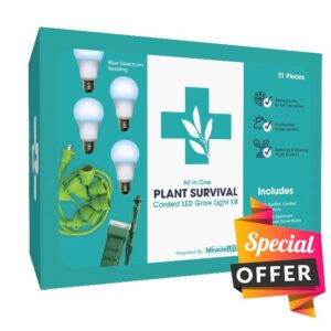 Miracle LED Plant Survival Indoor Grow Light Kit - 4 Multi-Plant Blue Spectrum 150W Replacement Grow Light Bulbs & 1 4-Socket Corded Fixture with SproutMatic Timer (4-Pack)