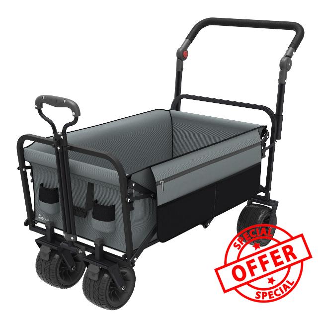 MDEAM Collapsible Folding Wagon Heavy Duty Foldable Wagons Carts Large Capacity Utility with All Terrain Wheel