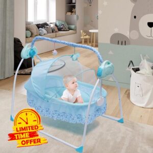 Baby Cradle Swing 5 Speed Electric Stand Crib Auto Rocking Chair Bed with Remote Control Infant Musical Sleeping Basket for 0-18 Months Newborn Babies