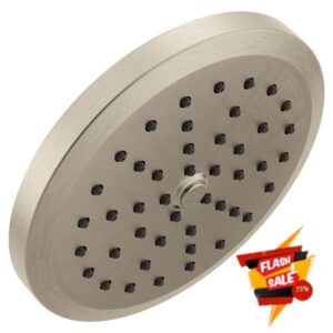 Moen Brushed Nickel One-Function 6-3/4 Inch Wide Diameter Rain Showerhead with Immersion Rainshower Technology
