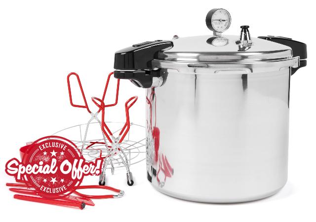 Orange Door Products - 24qt Induction Pressure Cooker Canning Kit - Complete Canner and 7pc Starter Set - Tongs
