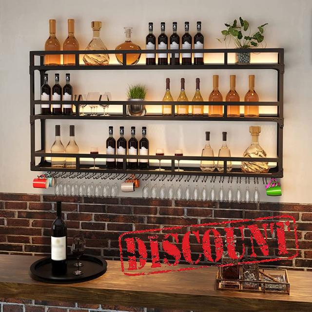 Metal Floating Shelves - Wall Mounted Wine Rack - Bottle & Glass Holder | Upside Hanging Goblet for Home