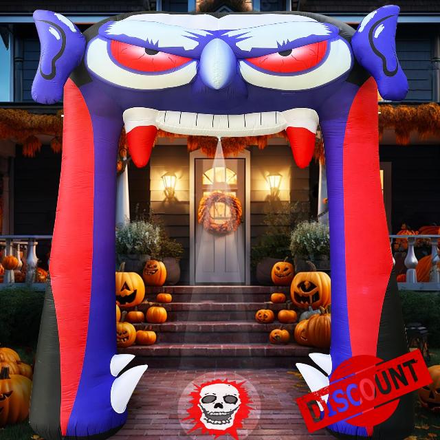 12 FT Halloween Inflatables Archway with Vampire and Build-in LEDs