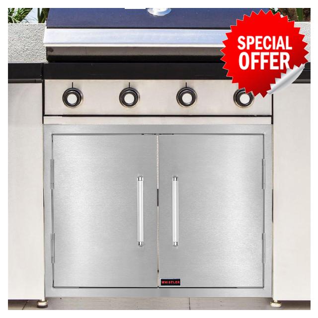 Whistler Outdoor Kitchen Double Access Doors with Paper Towel Holder - 33W x 22H Stainless Steel BBQ Access Doors