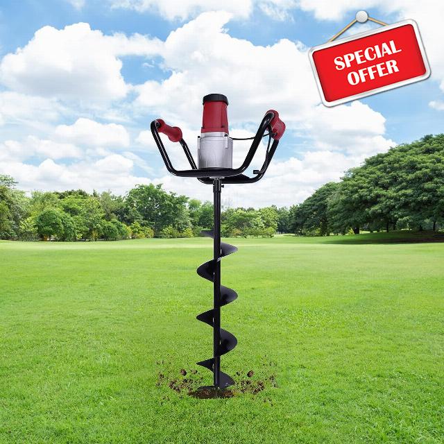 1.6HP Post Hole Diggers 1500W Electric Auger Digging Drill w/6" Drill Bit Extension Rod High Rotational Speed 190-200rpm/min
