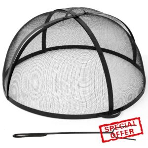 Suzile Diameter Easy Opening Fire Pit Lid Heavy Duty Fire Pit Spark Screen with Hinged Door and Handle Mesh Round Fire Pit Cover with Lifter Tool for Outdoor Firepit Stove Fireplace (36 Inch)