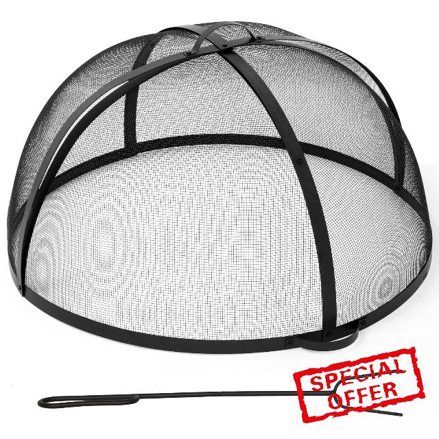 Suzile Diameter Easy Opening Fire Pit Lid Heavy Duty Fire Pit Spark Screen with Hinged Door and Handle Mesh Round Fire Pit Cover with Lifter Tool for Outdoor Firepit Stove Fireplace (36 Inch)