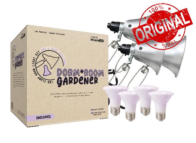 Miracle LED Dorm Room Plant LED Grow Light Kit - Red & Blue Spectrum Single Plant Growing Bulb 6W Replacing 75W Incandescent Grow Light and Clamp Fixture (4-Pack)