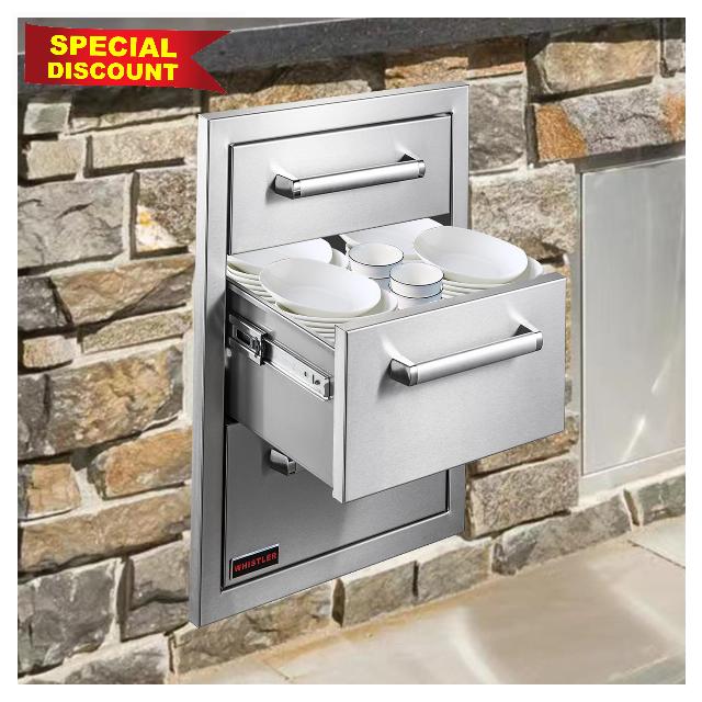 WHISTLER Outdoor Kitchen Triple Access Drawers - 16W x 22D x 22H Stainless Steel Drawers with Handle