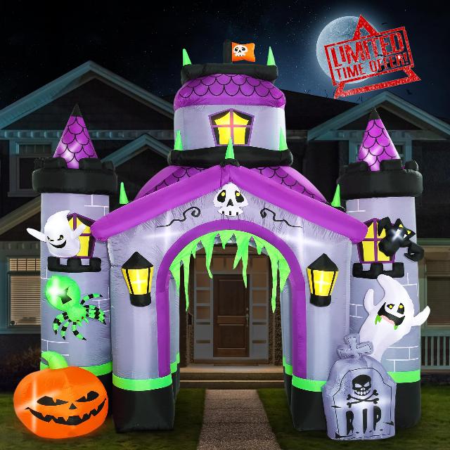 Funflatable Halloween Inflatables Giant 12.5 FT Haunted House Castle Archway Outdoor Decorations