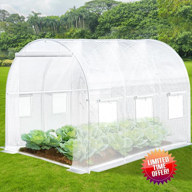 KANAGAWA 10'x7'x 7' Walk-in Tunnel Greenhouse with Watering System Heavy Duty Portable Green House Protect Gardening Plants 1 Zipper Mesh Door