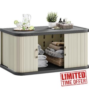 YITAHOME Outdoor Waterproof Storage Cabinet w/Double Sliding Doors