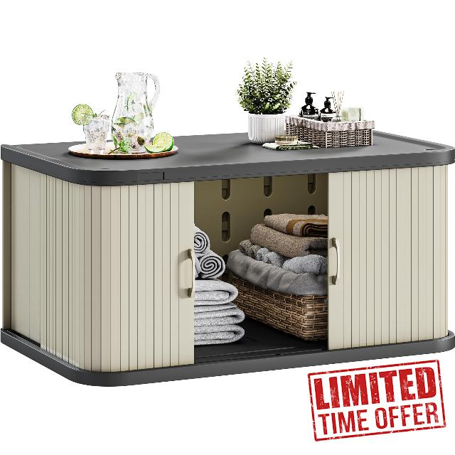 YITAHOME Outdoor Waterproof Storage Cabinet w/Double Sliding Doors