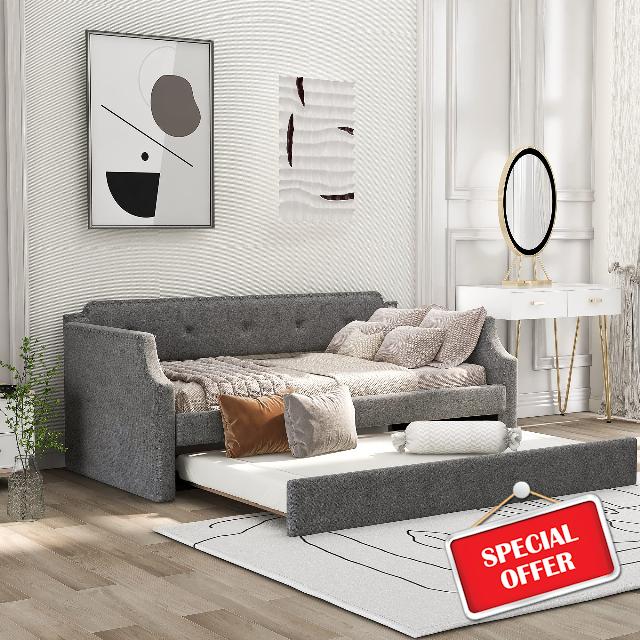 DEYOBED Twin Size Upholstered Daybed with Trundle
