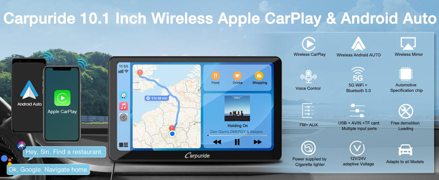 10.1 inch Portable Wireless CarPlay/Android Auto Car Multimedia Player