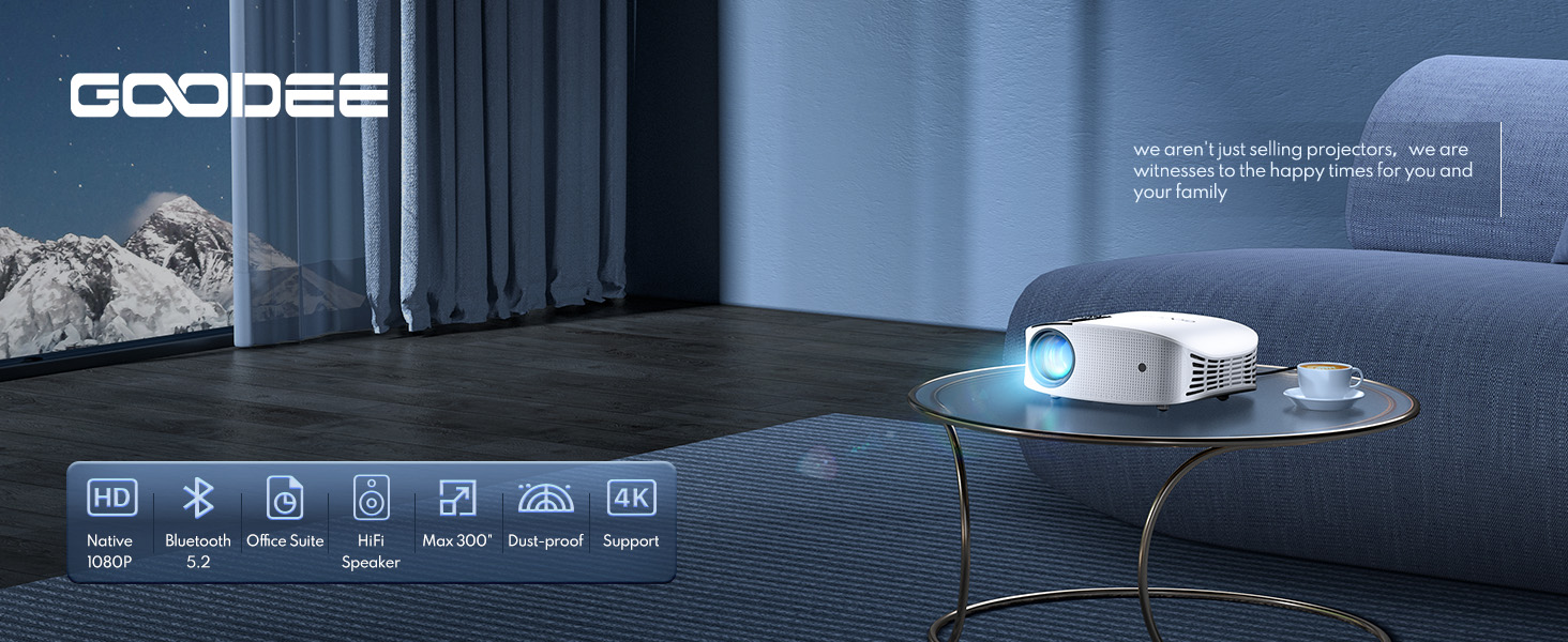 GooDee 4K Support 600 ANSI WiFi Bluetooth Native Full HD 1080P Projector