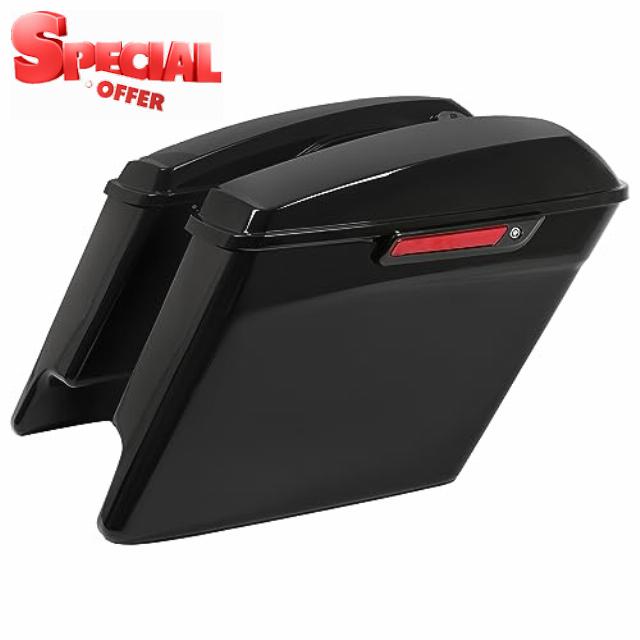 KUAFU 5" Stretched Extended Hard Saddle Bag Compatible with 2014-2023 Harley Touring Road King Road Glide Street Glide Electra Glide Ultra Classic ABS Plastic Black