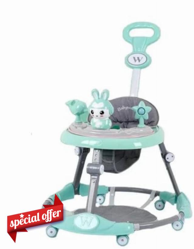 Adjustable Baby Walker Foldable Safari Walker Multifunctional Baby Walker Feeding Tray Interactive Music Lights