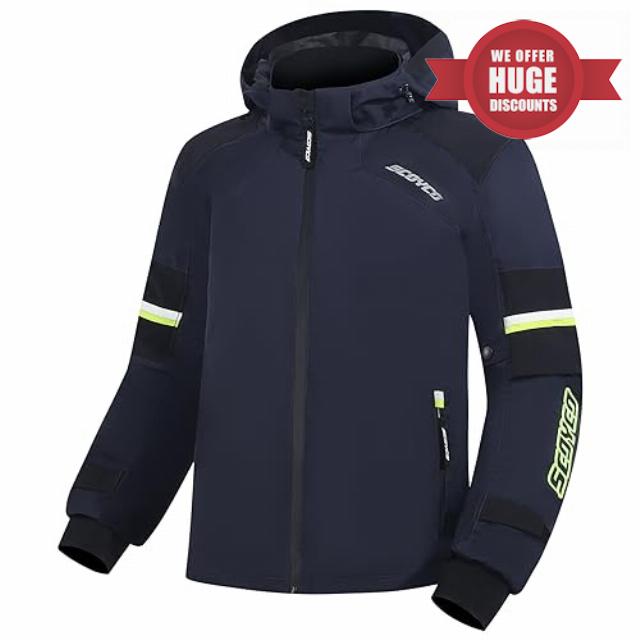 Scoyco Motorcycle Jacket CE Armored Motorbike Hoodie Zip Up Jacket with Removable Hood Warmth Cotton Lined Waterproof