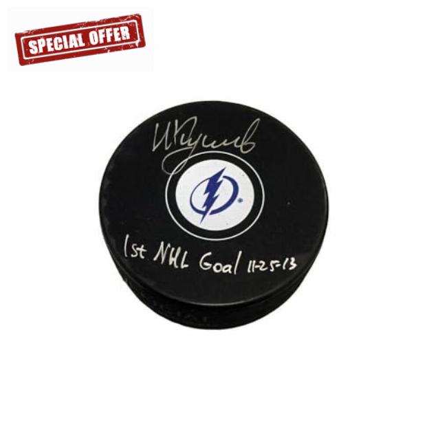 Nikita Kucherov Signed Tampa Bay Lightning Puck - 1st NHL Goal 11-25-13 - Autographed NHL Pucks