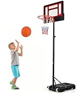 COSTWAY 3-in-1 Retractable Kids Basketball Stand with Football Goal & Ring Toss Play Set, 115-155...