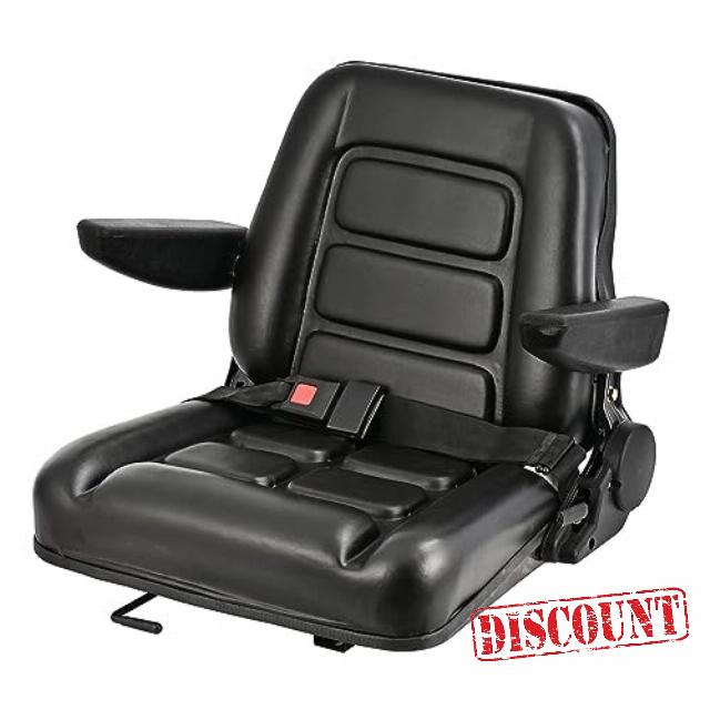 Universal Fold Down Forklift Seat Tractor Replacement Black PVC Mower with 180° Adjustable Backrest Angle