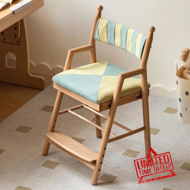 Grwood Wooden High Chair for Kids - Adjustable Kids Study Chair with Steps - Kids Dining Chair with Removable Cushion (Green/Yellow)