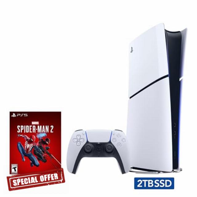 2023 New PlayStation 5 Slim Upgraded 2TB Disc Edition Marvel Spider-Man 2 Bundle - White
