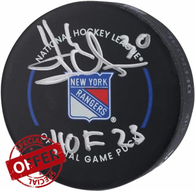 Henrik Lundqvist New York Rangers Autographed Official Game Puck with "HOF 23" Inscription - Autographed NHL Pucks