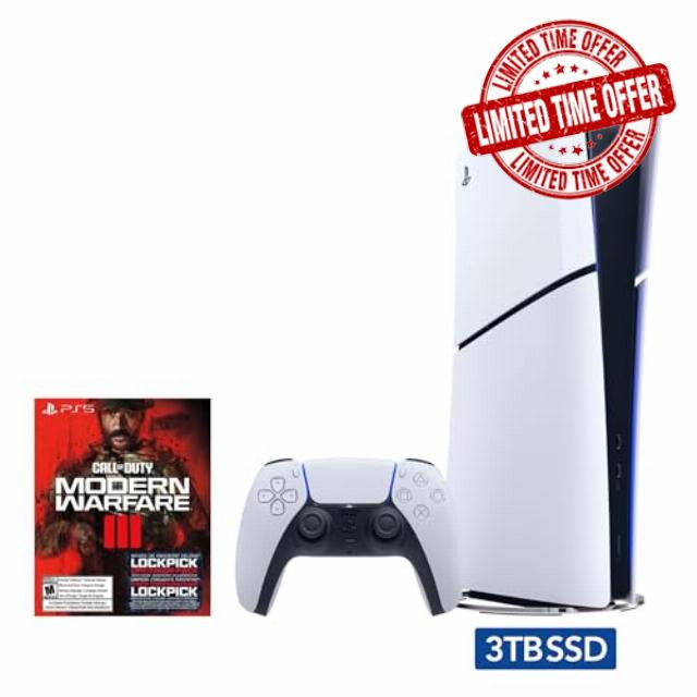 2023 New PlayStation 5 Slim Upgraded 3TB Disc Edition Call of Duty Modern Warfare III Bundle and Controller Charger - White