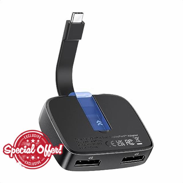 Cable Matters Portable 8K or Dual 4K 60Hz USB C to Dual DisplayPort Adapter